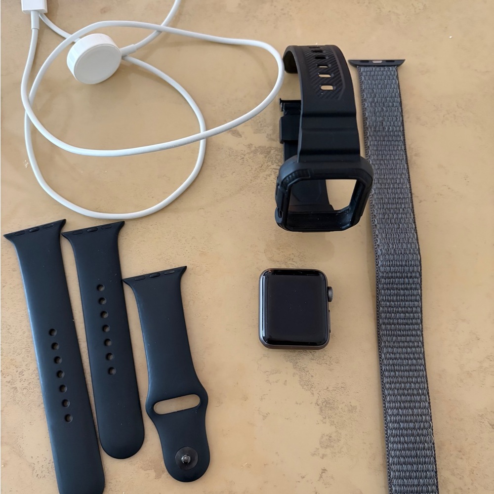 Apple Watch Series 3 38mm with Black and Gray Bands and Charger
